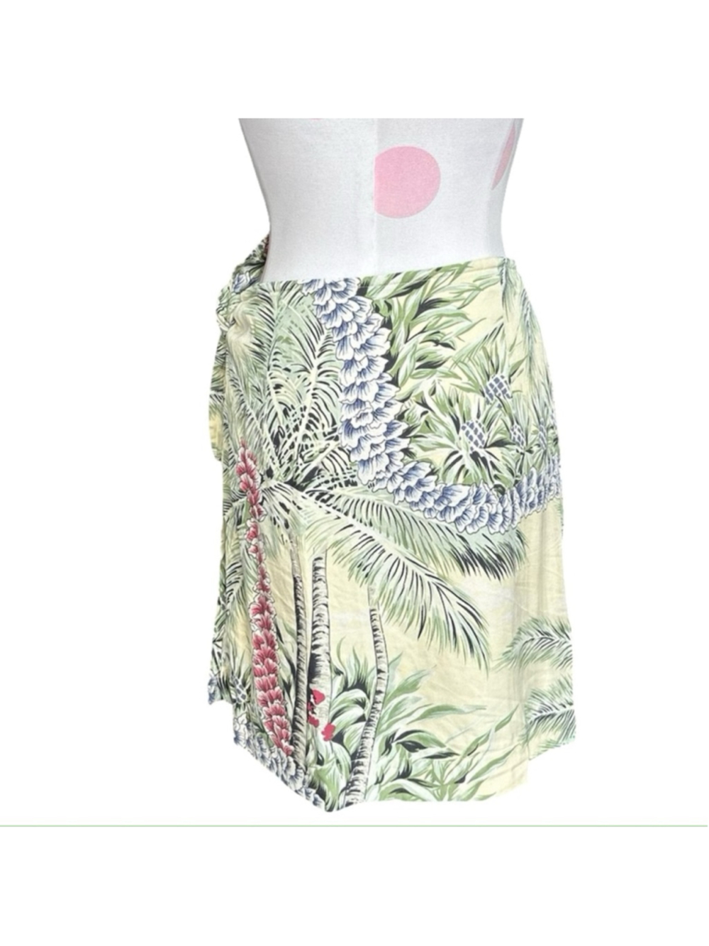Hawaiian Silk Wrap Skirt Tommy Bahama Palm Floral Mini - green pink -small - Picture 5 of 12